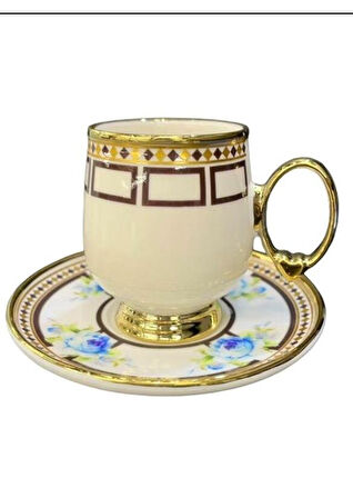 ROYKING MAVİ ÇİÇEKLİ 6 KİŞİLİK KAHVE FİNCAN TAKIMI 