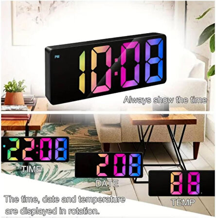 Alfalink Led Dijital Masa Saati Renkli Termometre Alarm Takvimli Ses Kontrollü