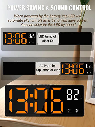 Alfalink Dereceli LED Dijital Masa Saati Termometre Alarm Takvimli Turuncu