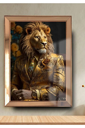 Aslan Başlı Ayna Çerçeveli Tablo