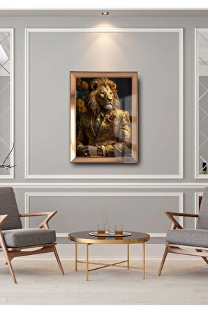 Aslan Başlı Ayna Çerçeveli Tablo