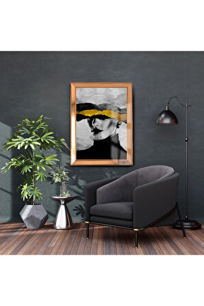 Gold Çerçeveli Varak Detaylı Gold Black Kadın Cam Ayna Çerçeveli Tablo