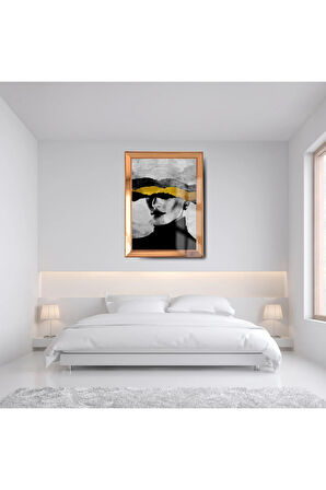 Gold Çerçeveli Varak Detaylı Gold Black Kadın Cam Ayna Çerçeveli Tablo