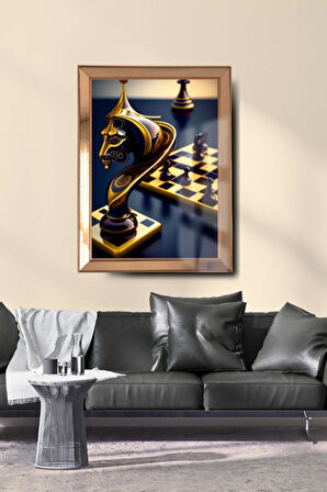 Gold Satranç Cam Ayna Çerçeveli Cama Baskılı Tablo