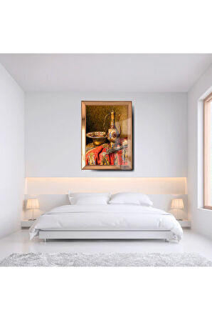 Ayna Çerçeveli Cama Baskılı Ottoman Etnik Cam Kırmızı Gold Tablo