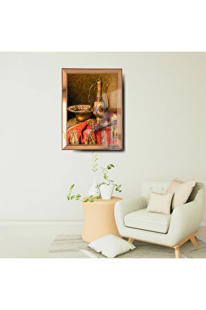 Ayna Çerçeveli Cama Baskılı Ottoman Etnik Cam Kırmızı Gold Tablo