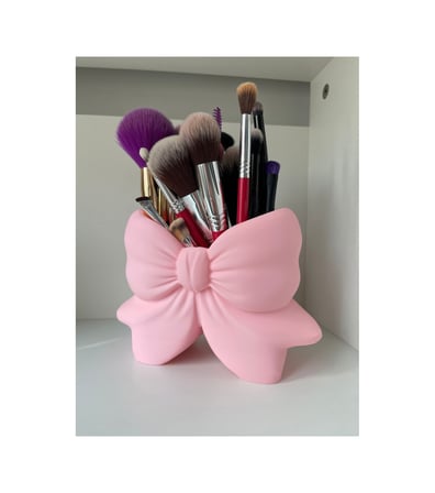 Fiyonk Şeklinde Makyaj Fırçası Organizeri 3d Baskı Dekoratif Kozmetik Düzenleyici Pembe