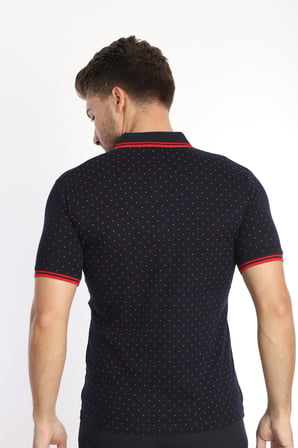 Erkek Lacivert Kırmızı Amerikan Pike Kumaş Puantiye Model Polo Yaka Kısa Kol T-Shirt - 13