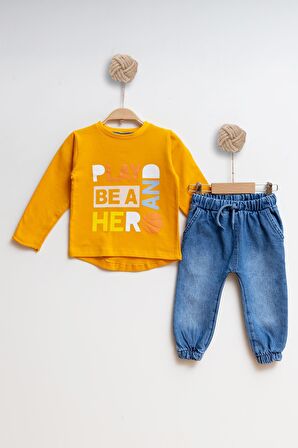Çocuk Kot Sweatshirt Erkek Alt Üst Takım Play be and Hero - HARDAL - 5 YAŞ