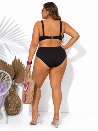 Büyük Beden Balenli Kapsız Ayarlanabilir Askılı Toparlayıcı Yüksek Bel Kadın Bikini Takım