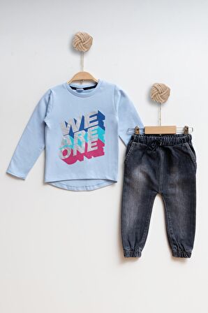 Çocuk Kot Sweatshirt Erkek Alt Üst Takım We are one - GÖK MAVİ - 5 YAŞ