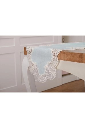 Nadide Lüx Güpürlü Simli Keten Kumaş Mint Salon Takımı 5 Parça 40X160 Cm 1366