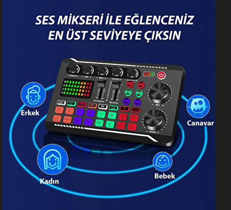 Alfalink Stüdyo Ses Mikseri Şarjlı F998 Bluetooth DJ Canlı Yayın Kondenser Mikrofon Bağlantısı