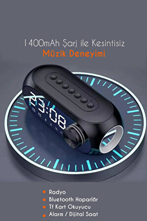 Alfalink BG-S8 Bluetooth Speaker HD Led Alarm Clock TF Card FM RadioTaşınabilir Speaker