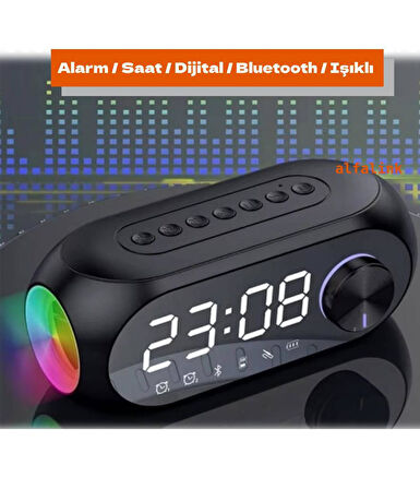 Alfalink BG-S8 Bluetooth Speaker HD Led Alarm Clock TF Card FM RadioTaşınabilir Speaker