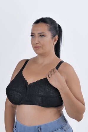 Büyük Beden Kadın Çiçek Dantelli D Cup Balensiz Geniş Askılı Sütyen Eros