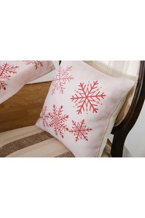 Kartanesi Baskılı Kumaş Beje Kırmızı Runner Kırlent Seti 3 Parça 135X50 Cm 1375