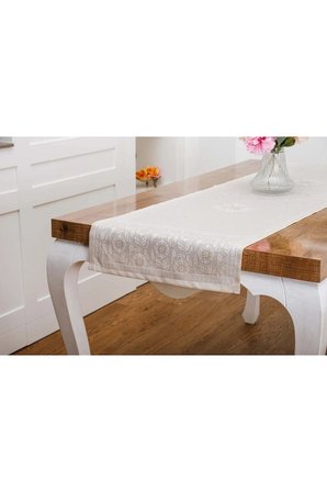 Iris Jakar Polyester Kumaş Bej Runner 45x150 Cm 1410