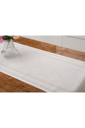 Roma Jakar Polyester Kumaş Bej Runner 45x150 Cm 1415
