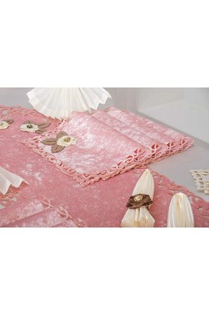 Afife Kadife Pudra Krem Sofra Takımı 8 Kişilik 160x230 Cm 34 Parça  1428