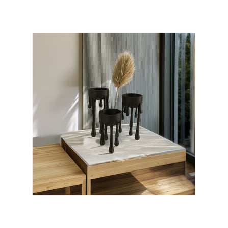 Modern Masa Üstü Mumluk 3d Baskı Dekoratif Minimal Mum Tutucu Siyah