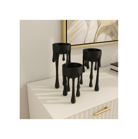 Modern Masa Üstü Mumluk 3d Baskı Dekoratif Minimal Mum Tutucu Siyah