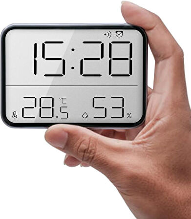 Alfalink Mıknatıslı LCD HD Dijital Ekran Pilli Mini Saat Alarm Nem Göstergesi Sıcaklık Ölçer 
