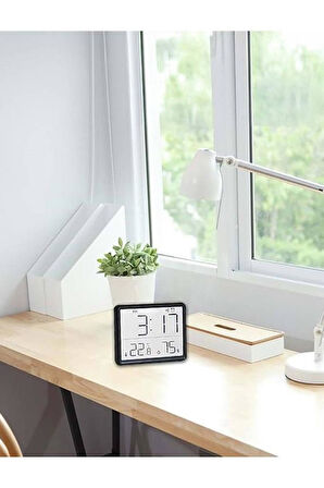 Alfalink Mıknatıslı LCD HD Dijital Ekran Pilli Mini Saat Alarm Nem Göstergesi Sıcaklık Ölçer 