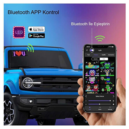 Alfalink Programlanabilir Araç Car Led Ekran 17x7cm Matrix Kayan Yazı LED Ekran Araba Bluetooth APP Kontrol