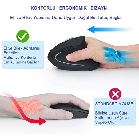 Alfalink Kablosuz Ergonomik Dikey Mouse 800/1200/1600 DPI