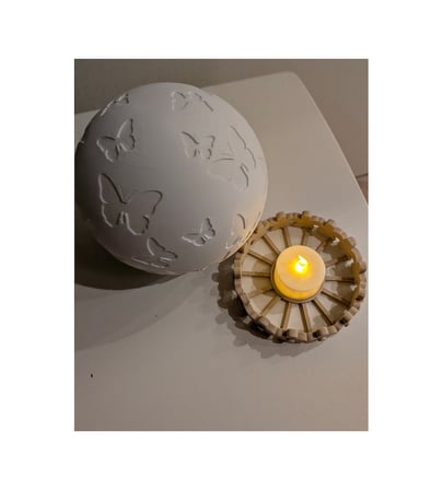 Kelebek Desenli Küre Mumluk 3d Baskı Dekoratif Tealight Mum Tutucu Beyaz