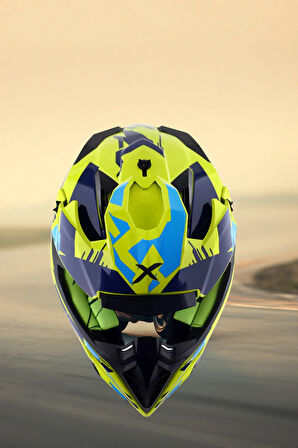X-Cross X1 Kask Neon Yellow Blue Gloss