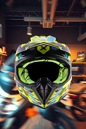 X-Cross X1 Kask Neon Yellow Blue Gloss