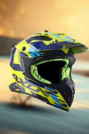 X-Cross X1 Kask Neon Yellow Blue Gloss