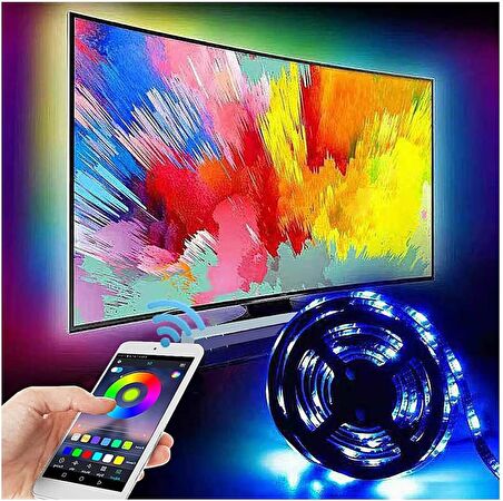 Alfalink Bluetooth TV Arkası RGB Usb Şerit Led Aydınlatma 16 Renk - 3METRE