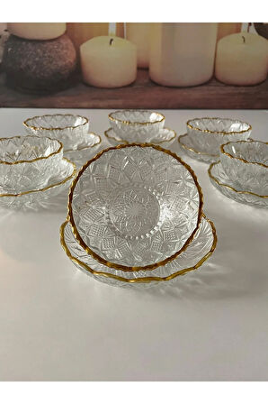 Kristal 6 Adet Kase Ve 6 Adet Tabak Çerezlik 12 Parça