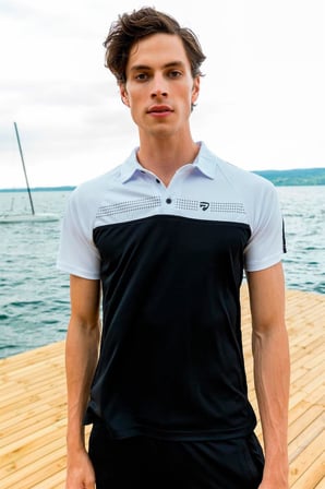Erkek Kombin Lacivert Merserize Kumaş Polo Yaka Omuz Çizgili Kısa Kollu T-Shirt, Lacivert Eşofman Alt Üst Takım - 151