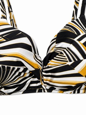 Büyük Beden Balenli Geometrik Desenli Kaplı Ayarlanabilir Askılı Toparlayıcı Kadın Bikini Takım