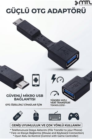 Micro USB - USB 2.0 OTG Dönüştürücü Adaptör - MT5510 Akıllı Telefon Tablet Flash Bellek Mouse Klavye Çevirici