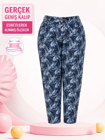 Büyük Beden Mom Model Desenli Kadın Pantolon