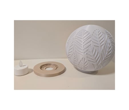 Yaprak Desenli Küre Mumluk 3d Baskı Dekoratif Tealight Mum Tutucu Beyaz