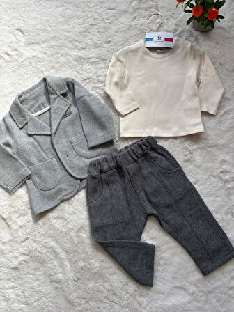 Kadife Ceketli Pantolonlu 3 Lü Takım