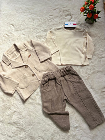 Kadife Ceketli Pantolonlu 3 Lü Takım