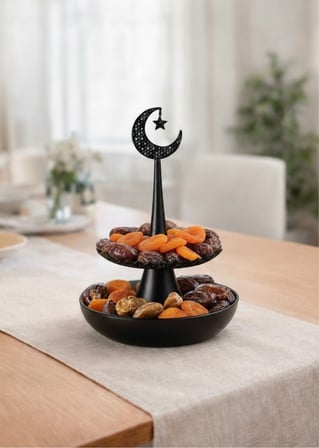 Ramazan Temalı Siyah Dekoratif İftariyelik Sunumluk Hilal & Yıldız Tasarımlı 3d Baskı