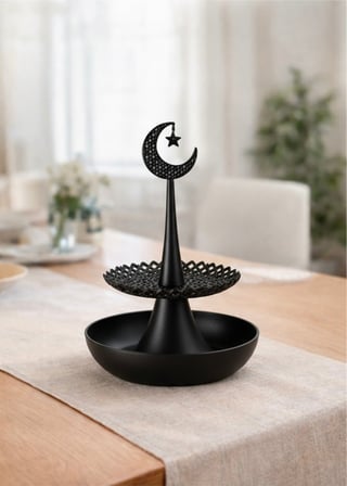 Ramazan Temalı Siyah Dekoratif İftariyelik Sunumluk Hilal & Yıldız Tasarımlı 3d Baskı