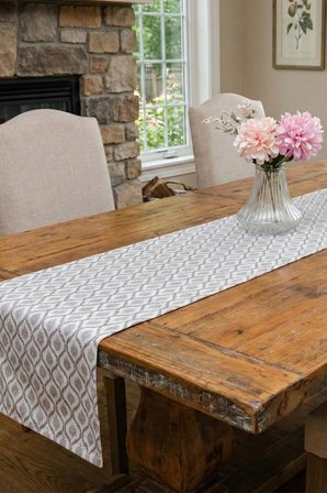 Melisa Damask Baskılı Duck Kumaş Krem Gri Runner 40X140 Cm 502