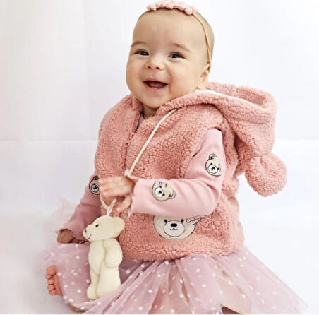 AYICIK MOTİFLİ TÜTÜ ELBİSE&YELEKLİ 3LÜ SET 21241