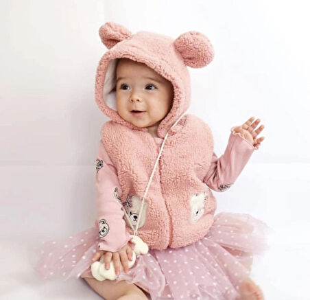 AYICIK MOTİFLİ TÜTÜ ELBİSE&YELEKLİ 3LÜ SET 21241