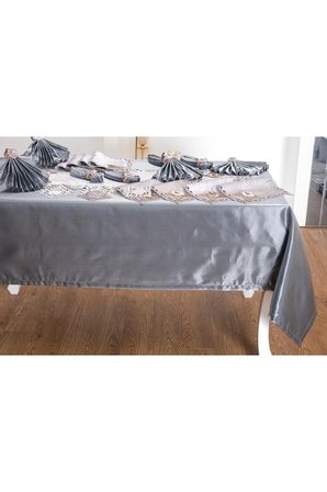 Afife Kadife Gümüş Füme Sofra Takımı 8 Kişilik 160x230 Cm 34 Prç. 955