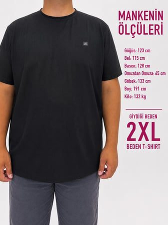 Büyük Beden Sıfır Yaka Waffle Kumaş Basıc Erkek Tshirt